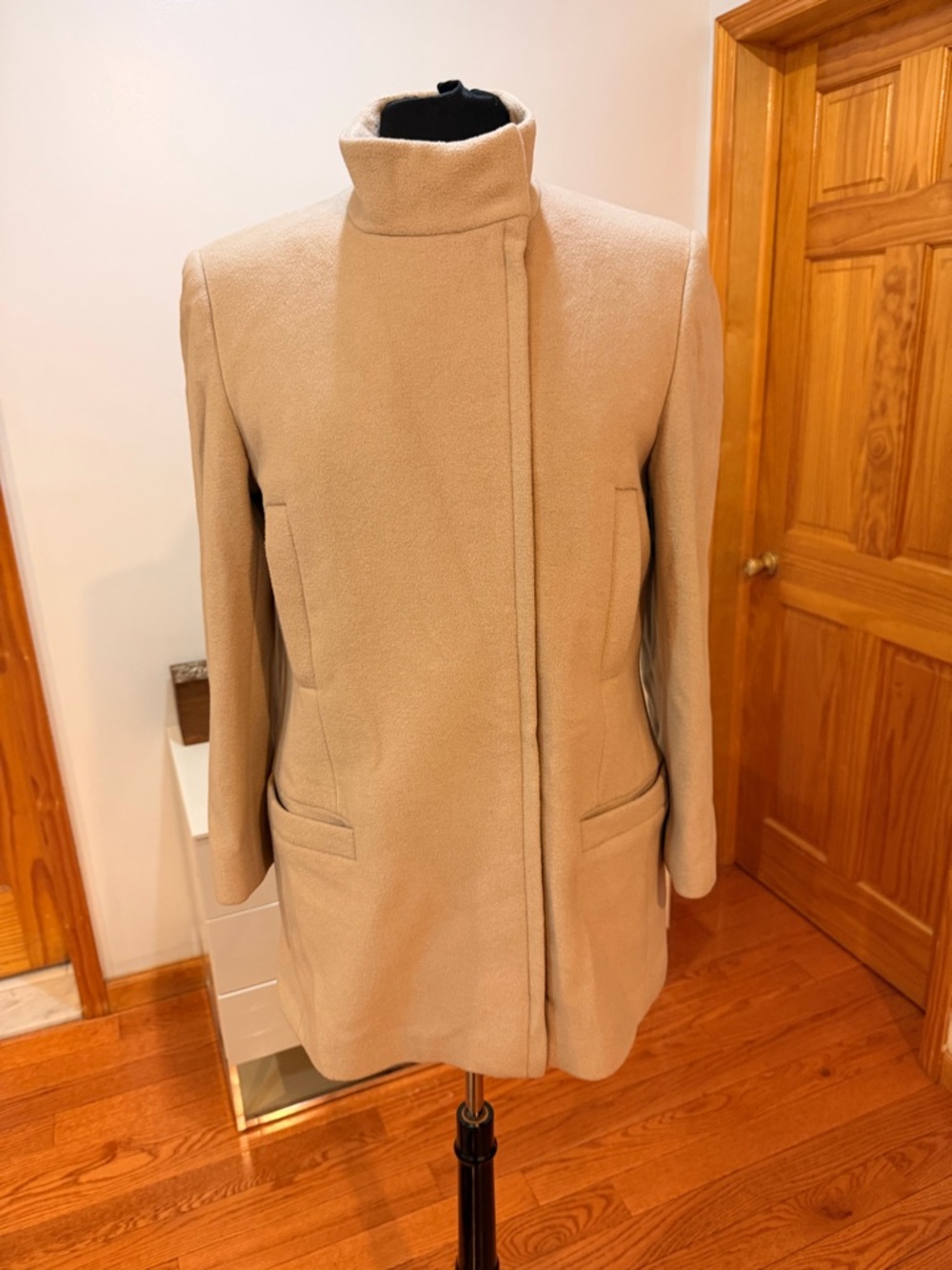 NWOT Calvin Klein Beige Stand-Collar Wool Blend Pea Coat Size 6/42 Cream Color